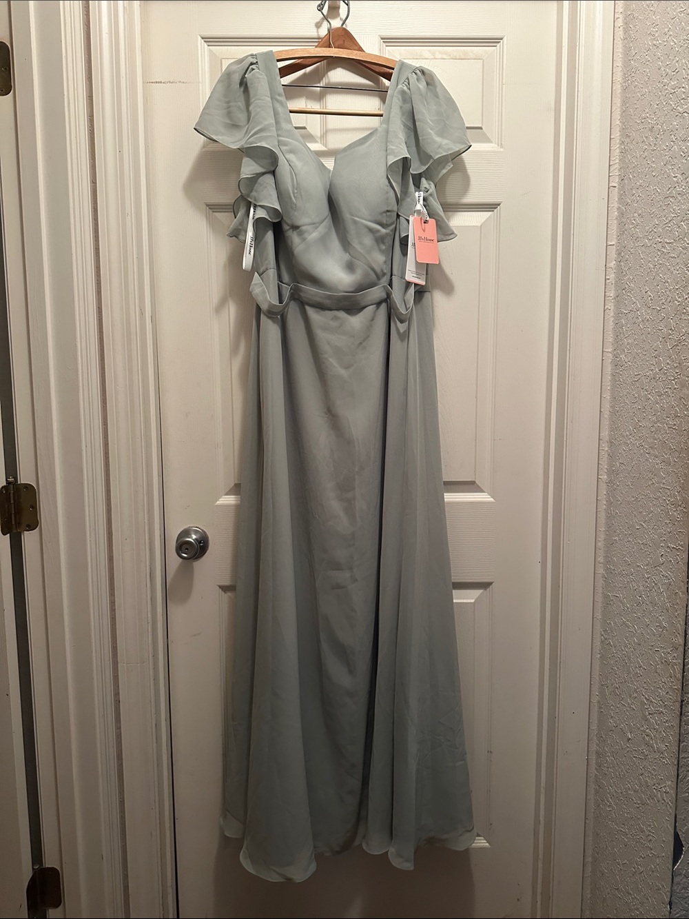 JJs House Sage Green Ruffle Sleeve Bridesmaid Dress